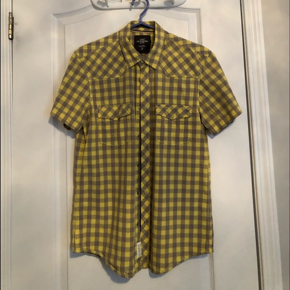 H & M Dress Shirt -yellow and grey checkered print Size M - Picture 2 of 2